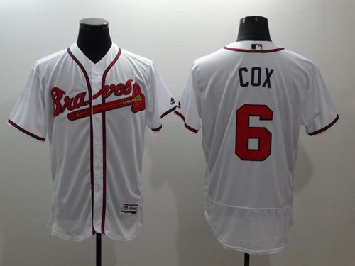 Braves #6 Bobby Cox White Flexbase Authentic Collection Stitched MLB Jersey - Click Image to Close